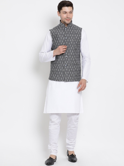 VASTRAMAY Men White & Grey Solid Kurta Set