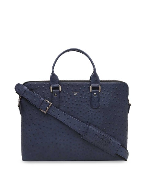 

Da Milano Unisex Navy Blue Textured Leather Laptop Bag
