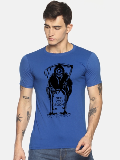 

Le Bison Men Blue Printed Round Neck T-shirt