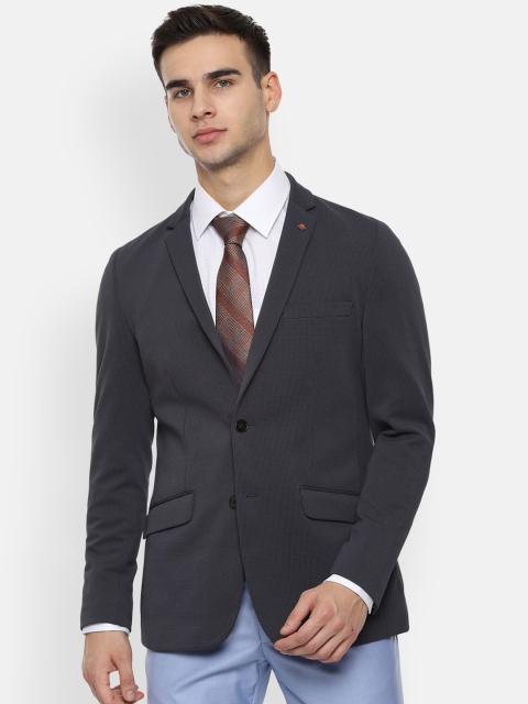 

V Dot Men Grey Self-Design Slim-Fit Single-Breasted Formal Blazer