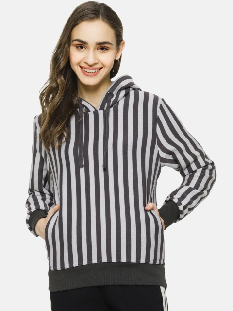 

Campus Sutra Women White & Black Striped Hooded Sweatshirt