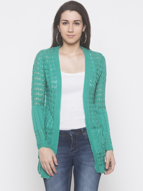 

Globus Women Green Open Knit Front-Open Sweater