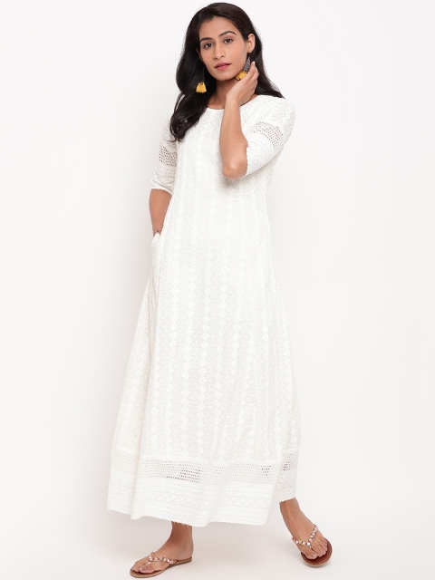 

trueBrowns Women Off-White Self Design Fit and Flare Dress