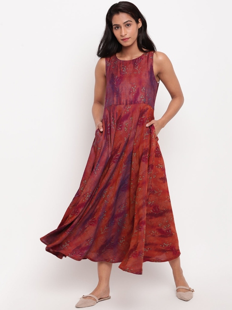

trueBrowns Women Brown Printed Fit and Flare Dress