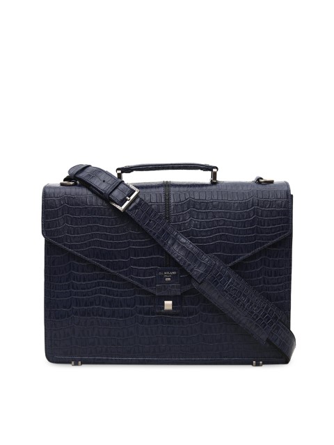 

Da Milano Men Blue Textured Leather Laptop Bag