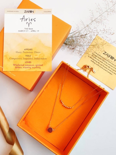 

Zariin Gold-Plated Carnelian Stone Aries Zodiac Necklace