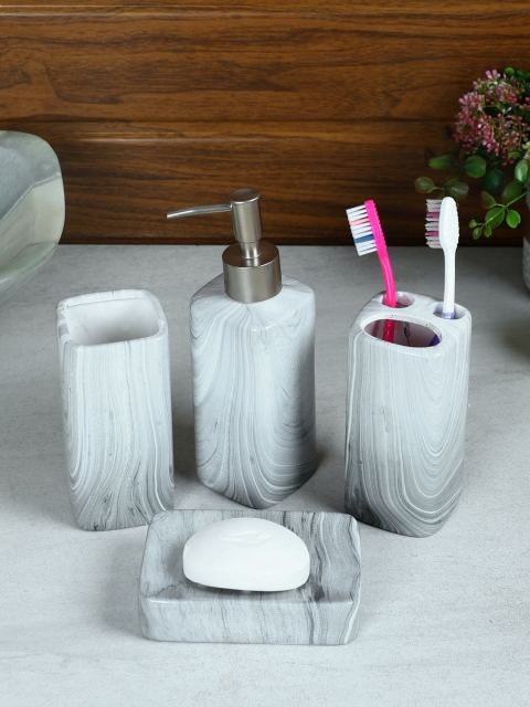 

House Of Accessories Set Of 4 Solid Ceramic Bathroom Accessories, White