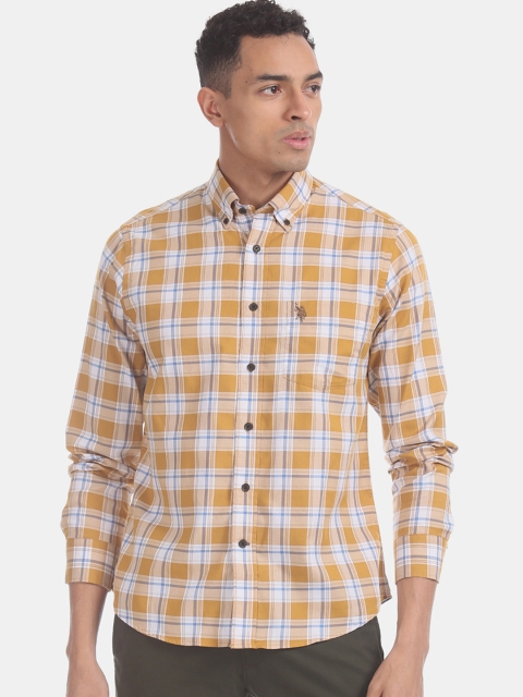 

U.S. Polo Assn. Men Yellow & White Regular Fit Checked Casual Shirt