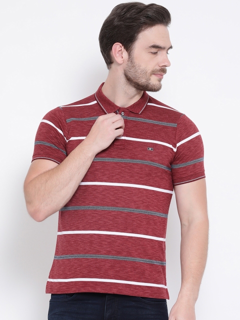 

Monte Carlo Men Maroon & White Striped Polo Collar T-shirt