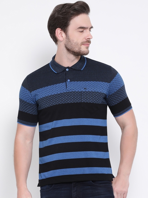 

Monte Carlo Men Blue & Black Striped Polo Collar T-shirt