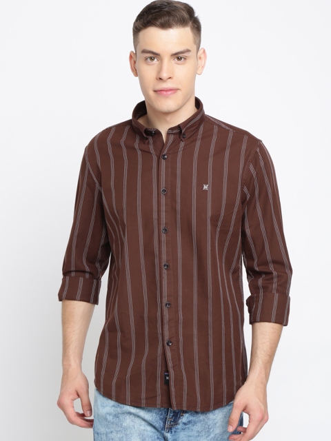 

TED HARBOR Men Brown & White Slim Fit Striped Casual Shirt