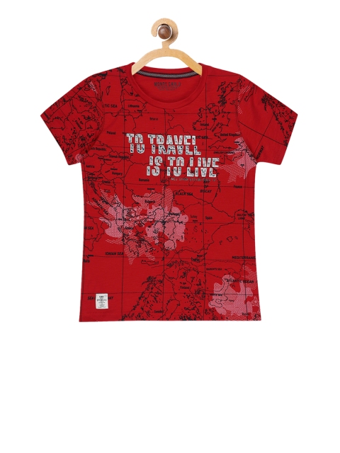 

Monte Carlo Boys Red & Black Printed Round Neck T-shirt