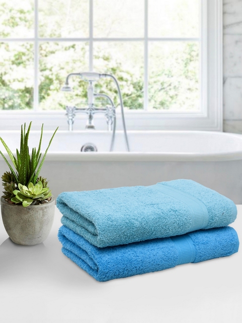 

BOMBAY DYEING Unisex Set Of 2 Blue Solid 450GSM Bath Towels