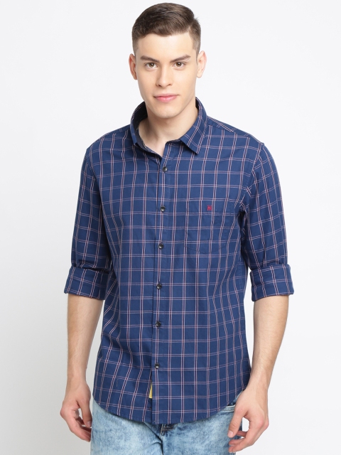 

TED HARBOR Men Blue & Red Slim Fit Checked Casual Shirt