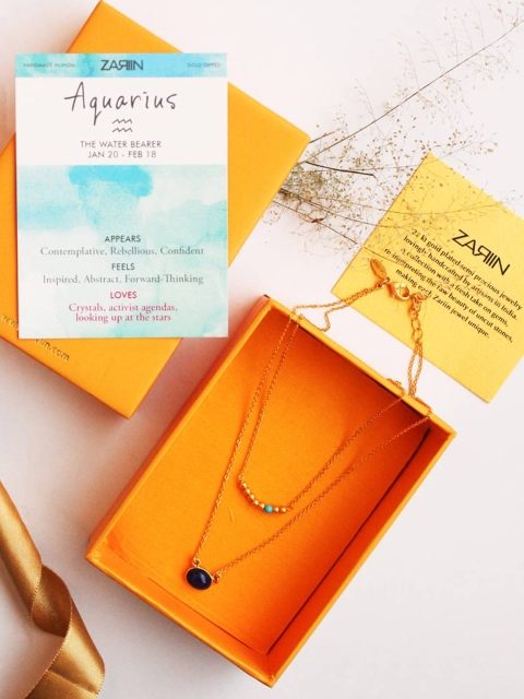 

Zariin Gold-Plated Lapis Lazuli Stone Aquarius Zodiac Necklace