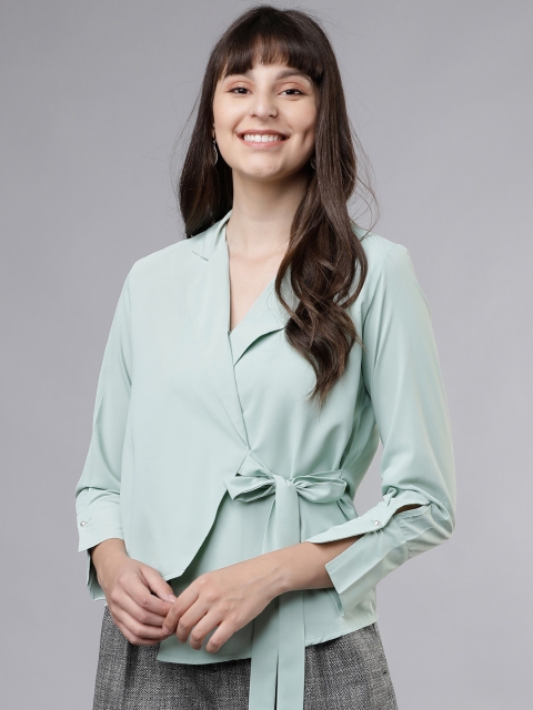 

Tokyo Talkies Women Sea Green Solid Wrap Top