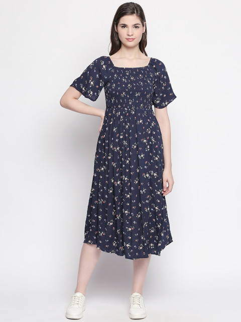 

Honey by Pantaloons Women Navy Blue Floral Printed Fit and Flare Dress