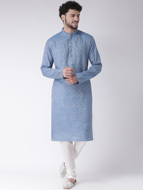 

TABARD Men Blue & White Woven Design Kurta with Churidar