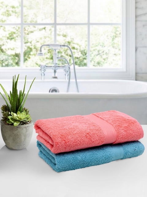 BOMBAY DYEING Unisex Set Of 2 Solid 450GSM Bath Towels, Blue