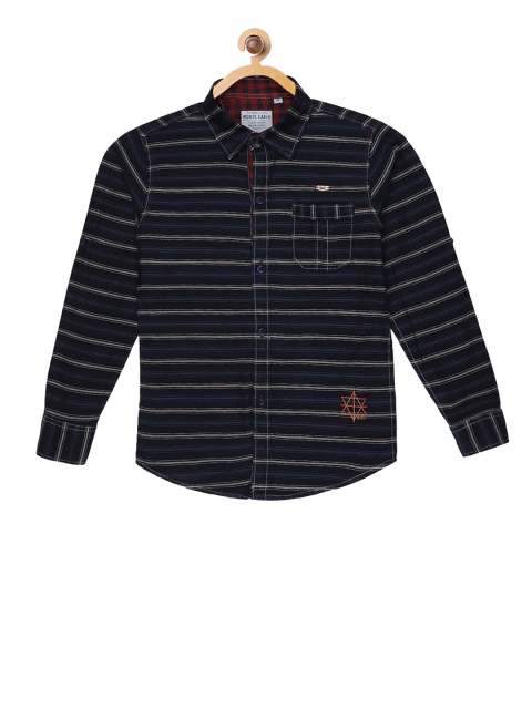 

Monte Carlo Boys Navy Blue & Off-White Slim Fit Striped Casual Shirt