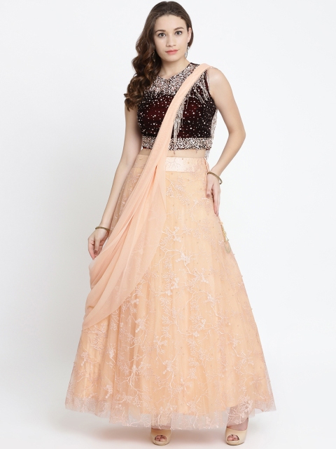 

Koskii Peach-Coloured & Purple Embellished Ready to Wear Lehenga & Blouse with Dupatta