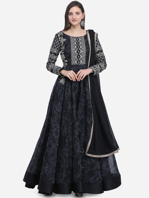 

Stylee LIFESTYLE Black Tissue Semi-Stitched Dress Material