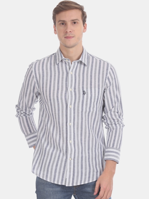 

U.S. Polo Assn. Men Blue & Grey Regular Fit Striped Casual Shirt