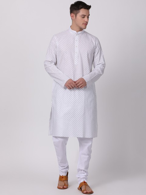 

TABARD Men White Printed Kurta with Churidar