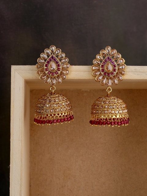 

Voylla Gold-Plated & Red Dome Shaped Jhumkas