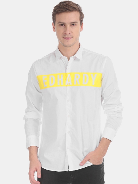 

Ed Hardy Men White & Yellow Regular Fit Printed Casual Shirt