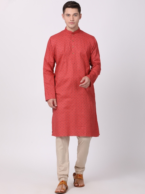 

TABARD Men Red & Cream-Coloured Printed Kurta with Churidar