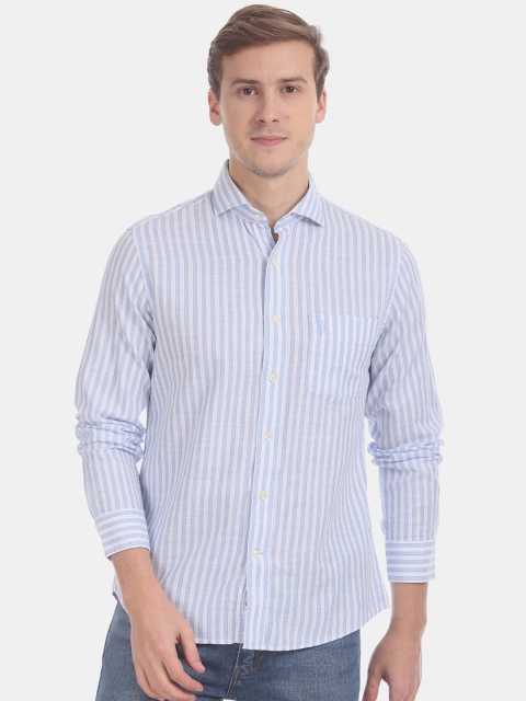 

U.S. Polo Assn. Men Blue & White Regular Fit Striped Casual Shirt