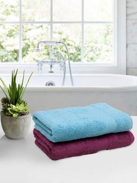 

BOMBAY DYEING Unisex Set Of 2 Solid 450 GSM Bath Towels, Blue