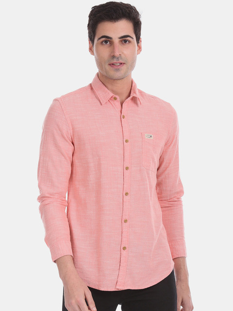 

U.S. Polo Assn. Denim Co. Men Pink Regular Fit Self Design Casual Shirt
