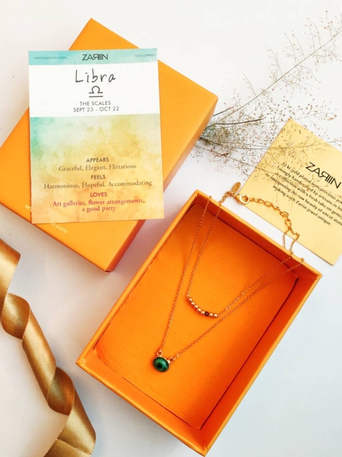 

Zariin Gold-Plated Malachite Stone Libra Zodiac Necklace