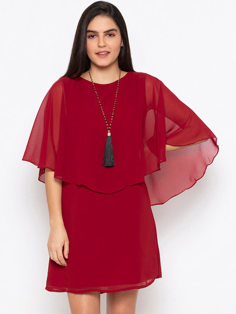 

Iti Women Maroon Solid A-Line Dress