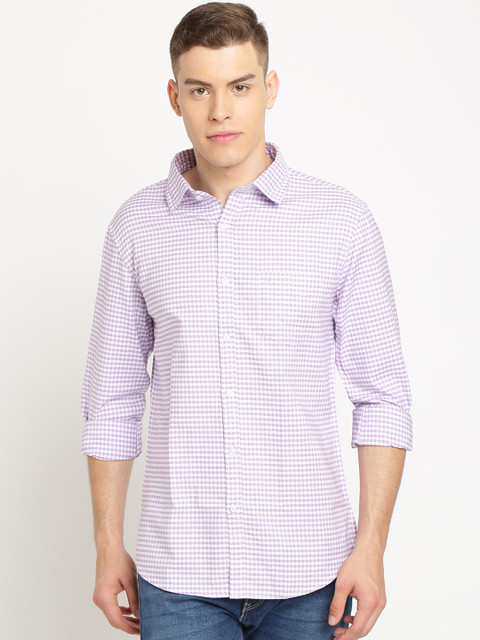 

TED HARBOR Men Purple & White Slim Fit Checked Casual Shirt