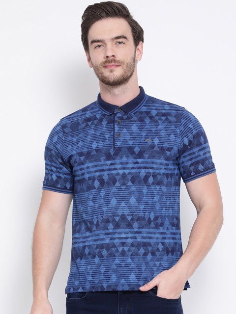 

Monte Carlo Men Blue Printed Polo Collar T-shirt