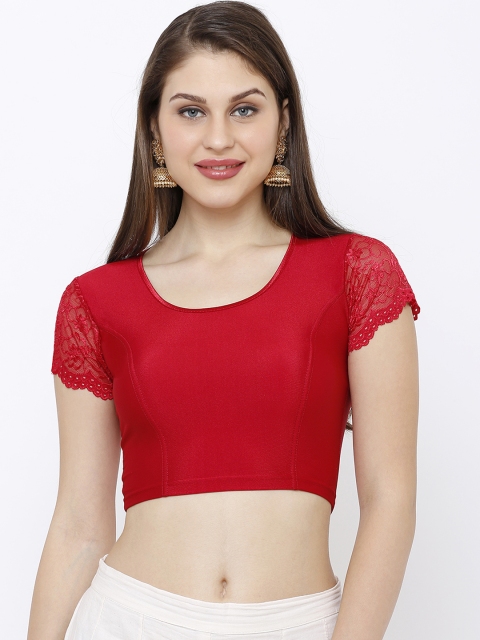 

SALWAR STUDIO Women Red Solid Readymade Stretchable Saree Blouse, Maroon