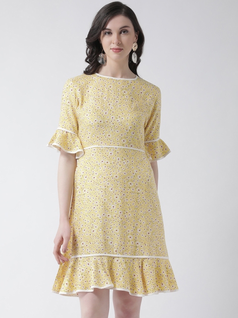 

Aayna Women Yellow Floral Printed Fit and Flare Dress