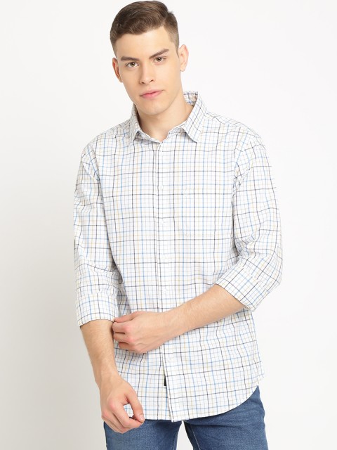 

TED HARBOR Men White & Blue Slim Fit Checked Casual Shirt