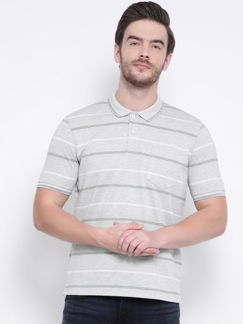 

Monte Carlo Men Grey & White Striped Polo Collar T-shirt