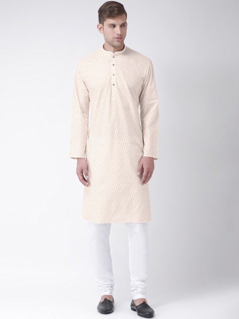 

TABARD Men Cream-Coloured & White Printed Kurta with Churidar