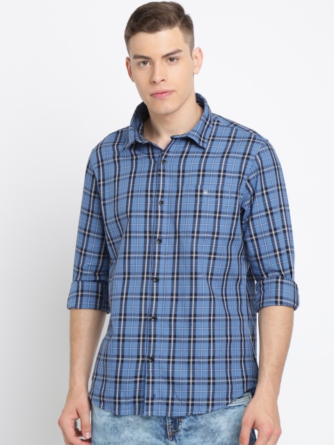 

TED HARBOR Men Blue & Black Slim Fit Checked Casual Shirt