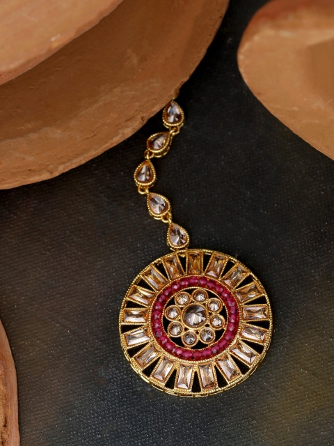 

Voylla Gold-Plated Beige & Red Traditional Maang Tikka