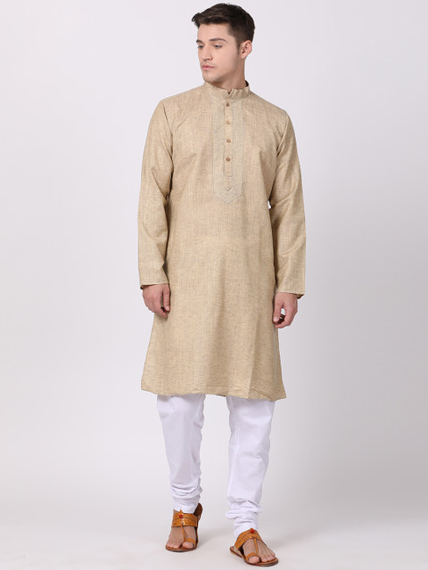 

TABARD Men Beige & White Solid Kurta with Churidar