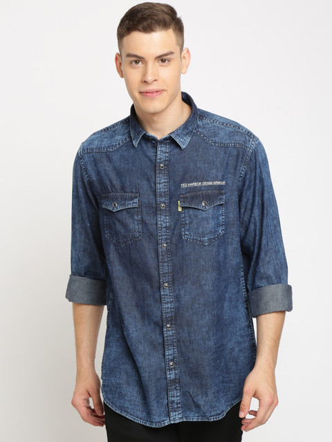 

TED HARBOR Men Blue Slim Fit Faded Casual Shirt