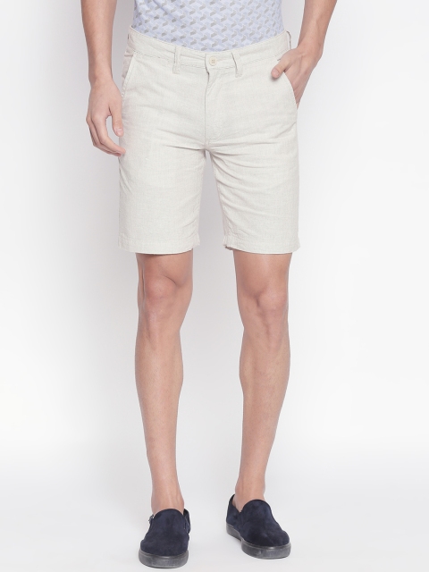 

BYFORD by Pantaloons Men Cream-Coloured Self Design Slim Fit Regular Shorts