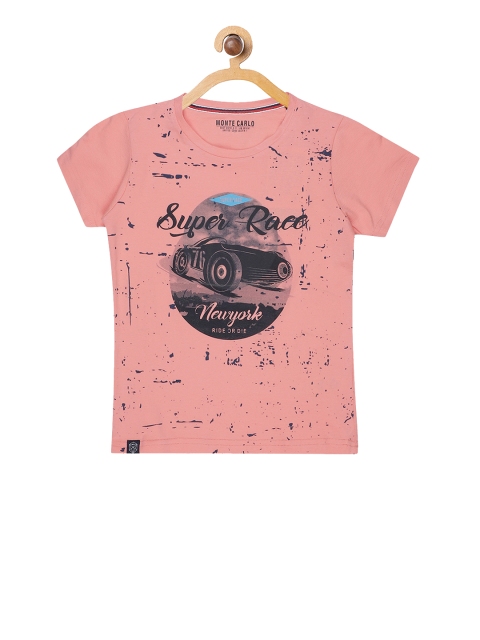 

Monte Carlo Boys Pink & Grey Printed Round Neck T-shirt