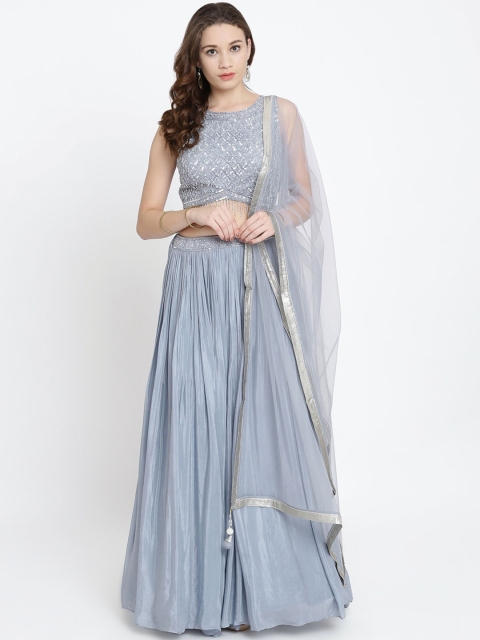 

Koskii Grey & Blue Embellished Ready to Wear Lehenga & Blouse with Dupatta